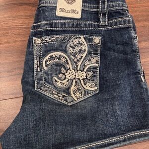 Miss Me Dark Blue Jeans with Floral Embroidery